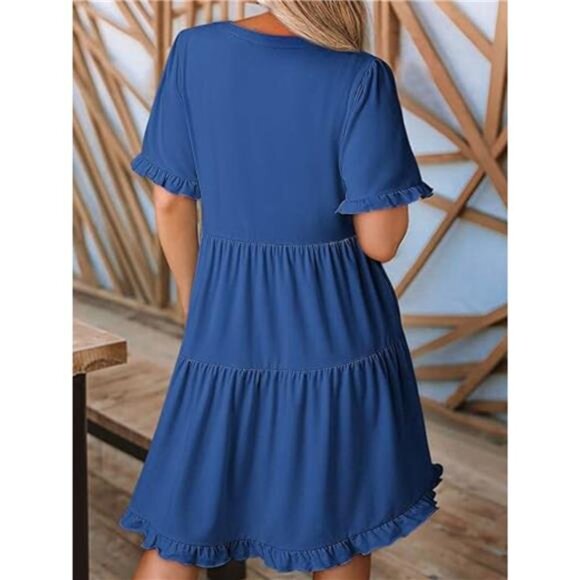 Tiered Notched Short Sleeve Mini Dress - Picture 12 of 16
